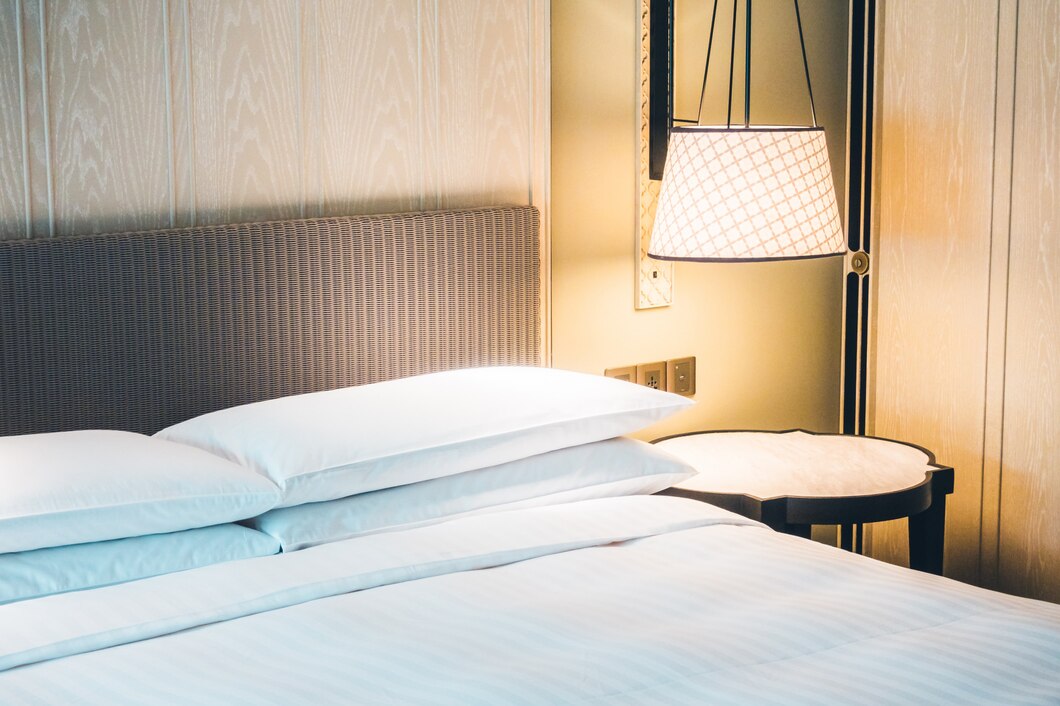 Une tête de lit murale dans une petite chambre