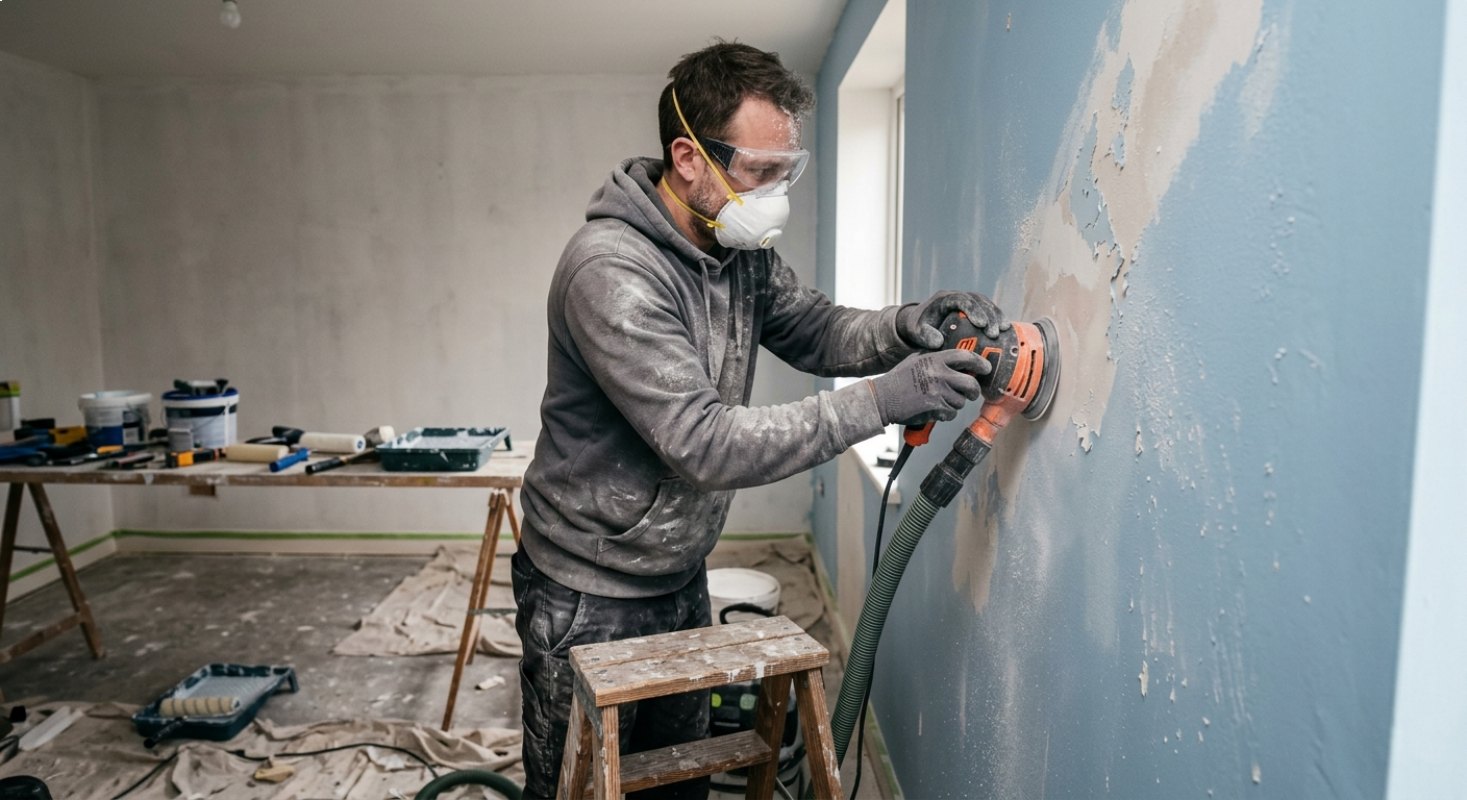 Ponçage de peinture par un professionnel